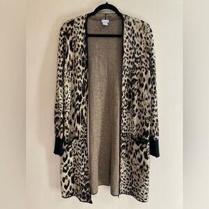 Chico’s Leopard Print Open Front Cardigan Women’s Size 2 US L